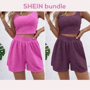 SHEIN Women's Ribbed Cropped Tank Top - Pink & Purple